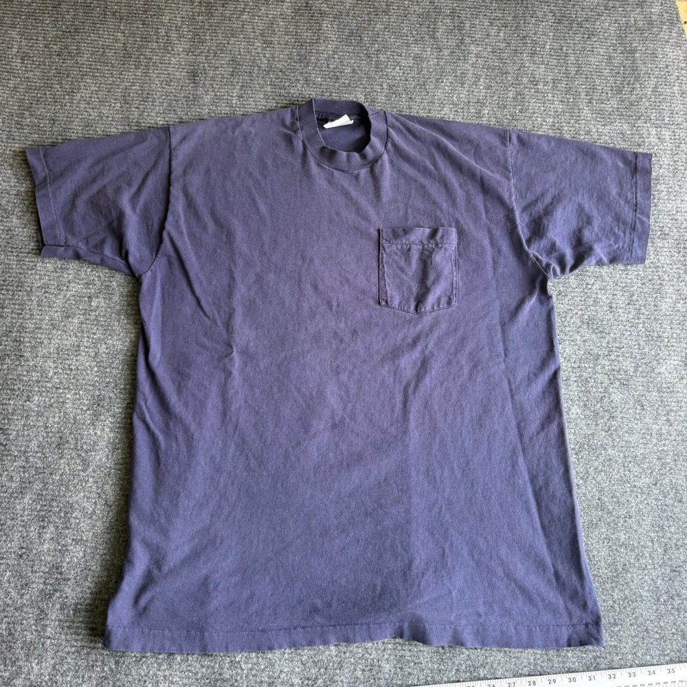 Vintage Trend Basics Mens XXL Faded Navy Blue Pocket T-Shirt 100% Cotton 90s Tee